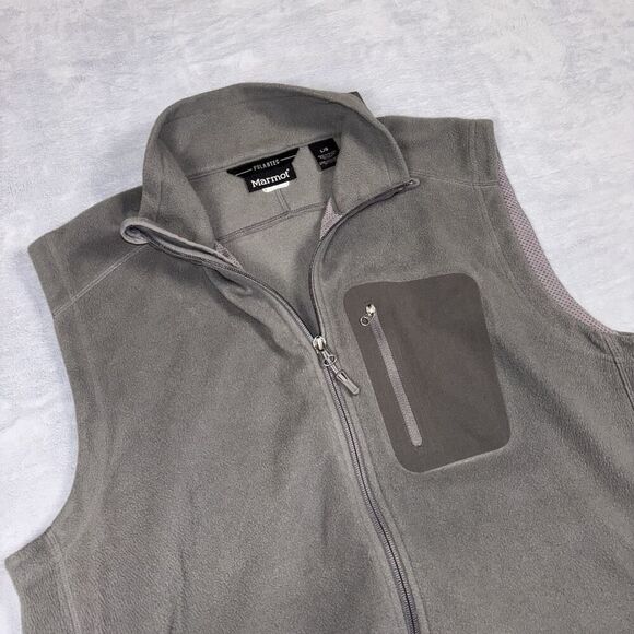 Marmot Polartec Fleece Vest Gray Men’s Size Large Full Zip Collar Pockets - Picture 1 of 8